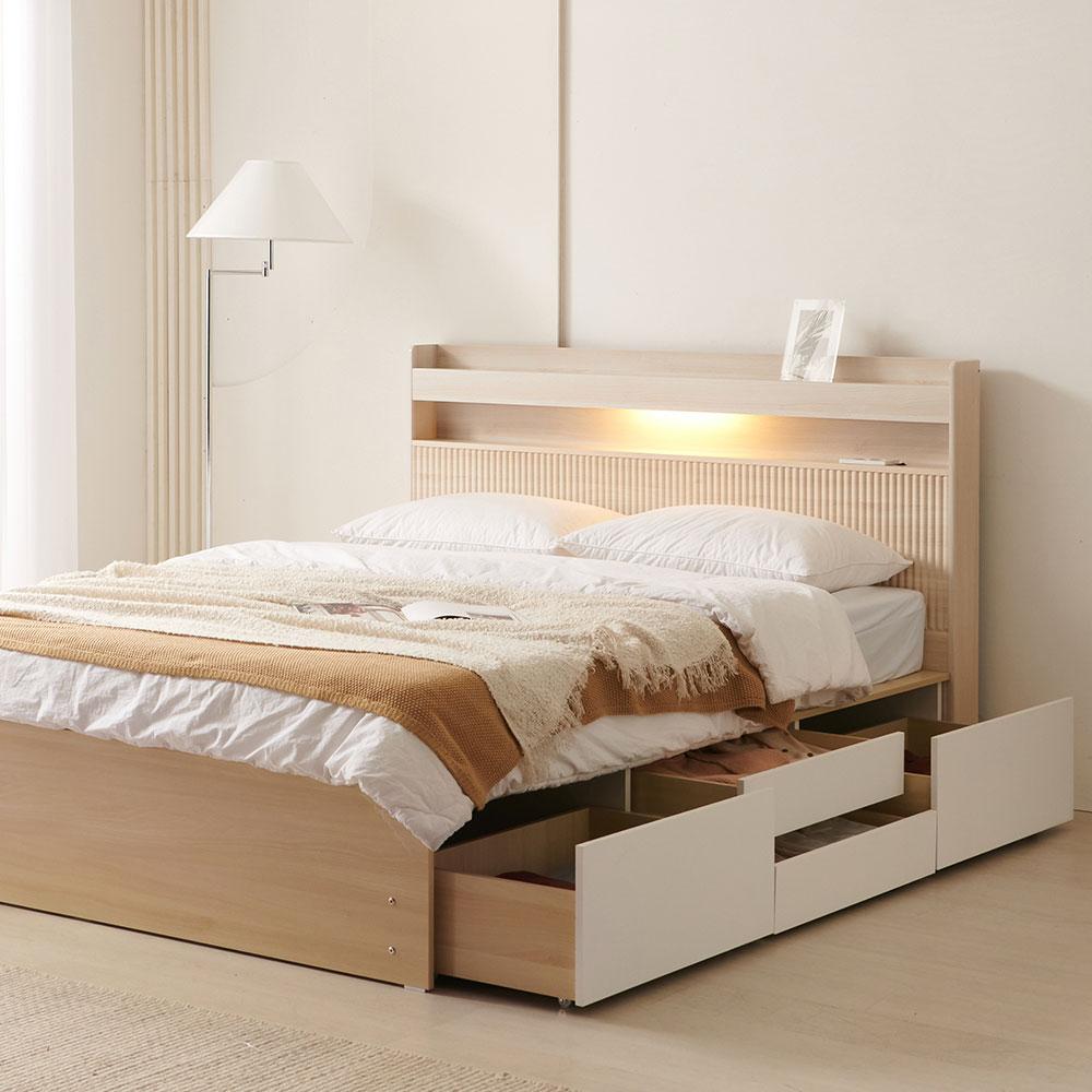 루트 템바보드 LED 3서랍/4서랍 수납침대(SS/Q/K)