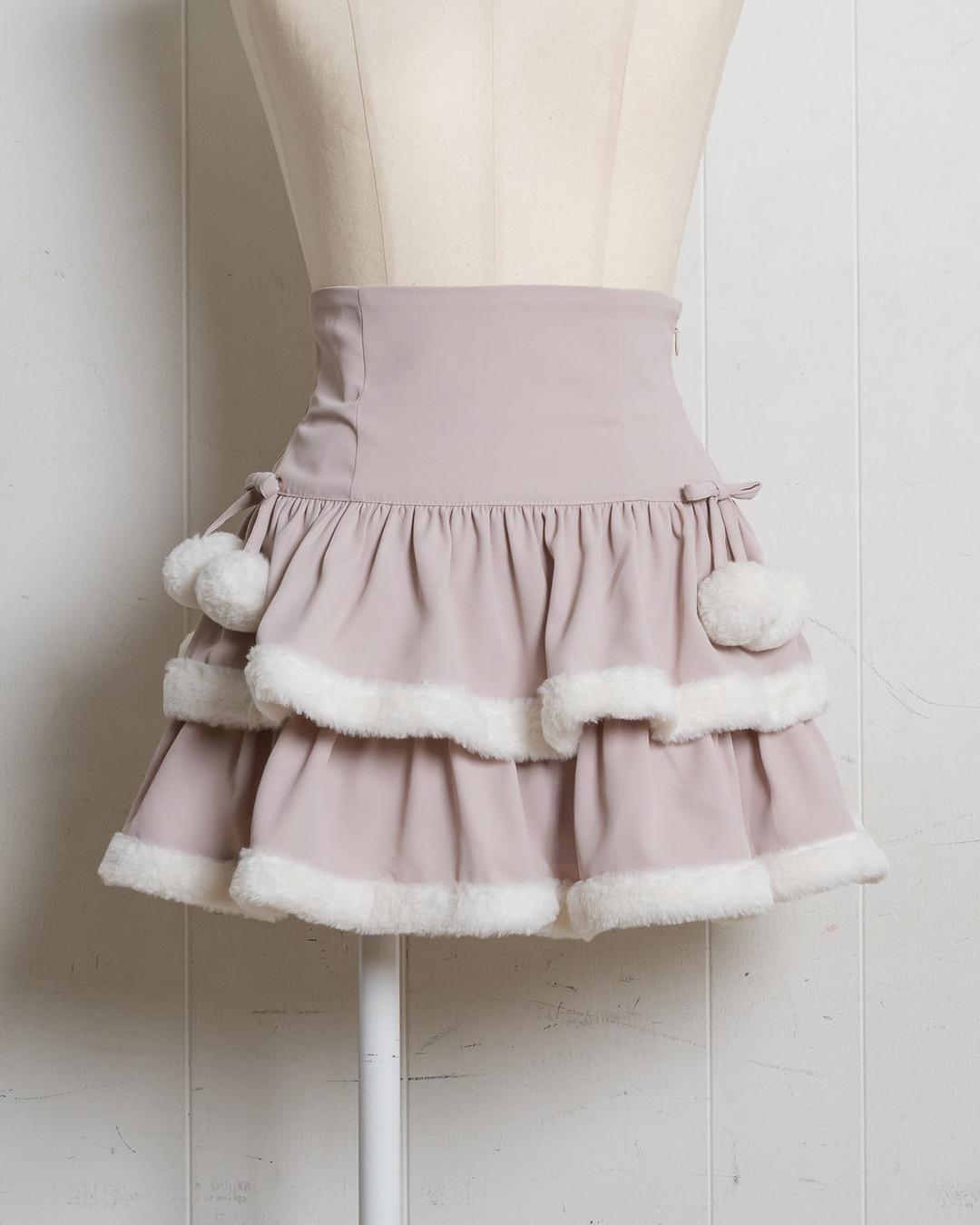 ファー付きティアードミニスカート
