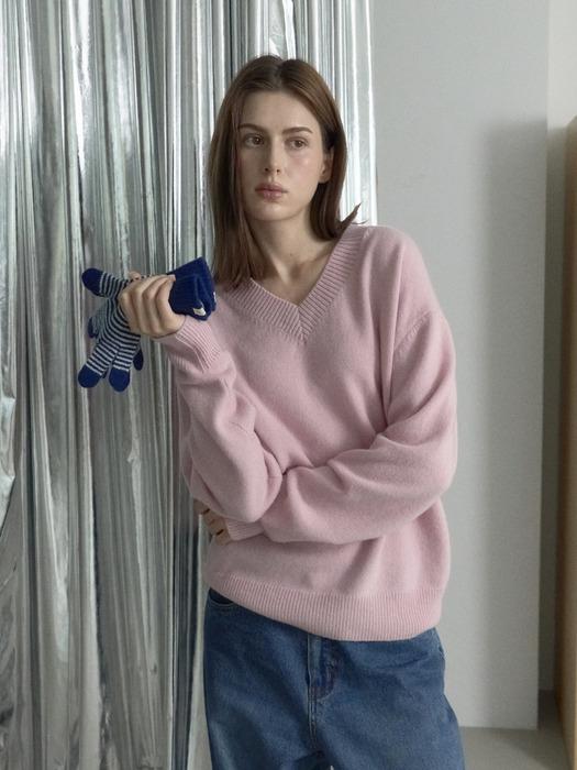 [1차 리오더] Classic Fine Wool V Neck Knit _ Pink