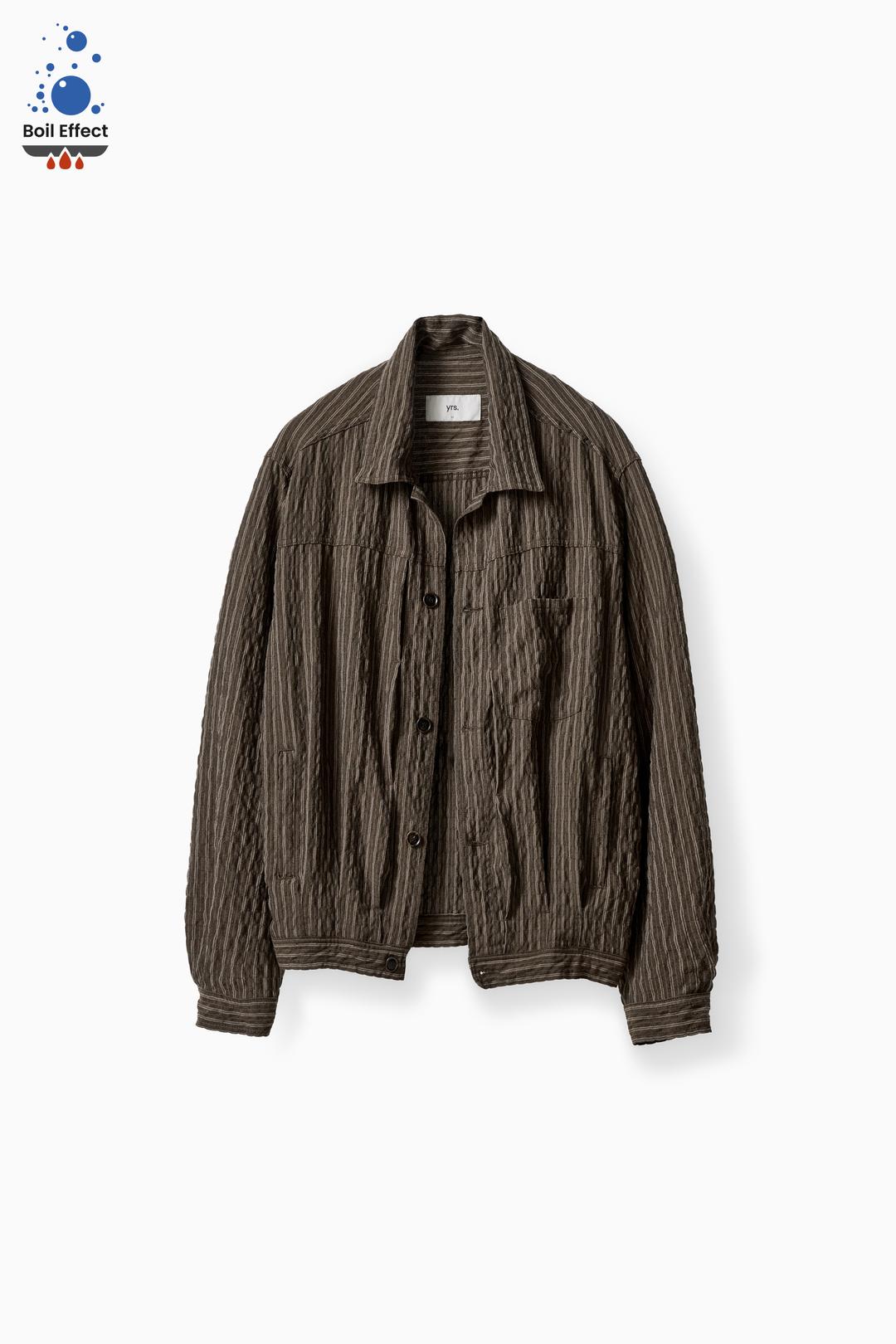 BROWN BOIL EFFECT JAPANESE STRIPE RAYON TRUCKER JACKET (ECP GARMENT PROCESS)