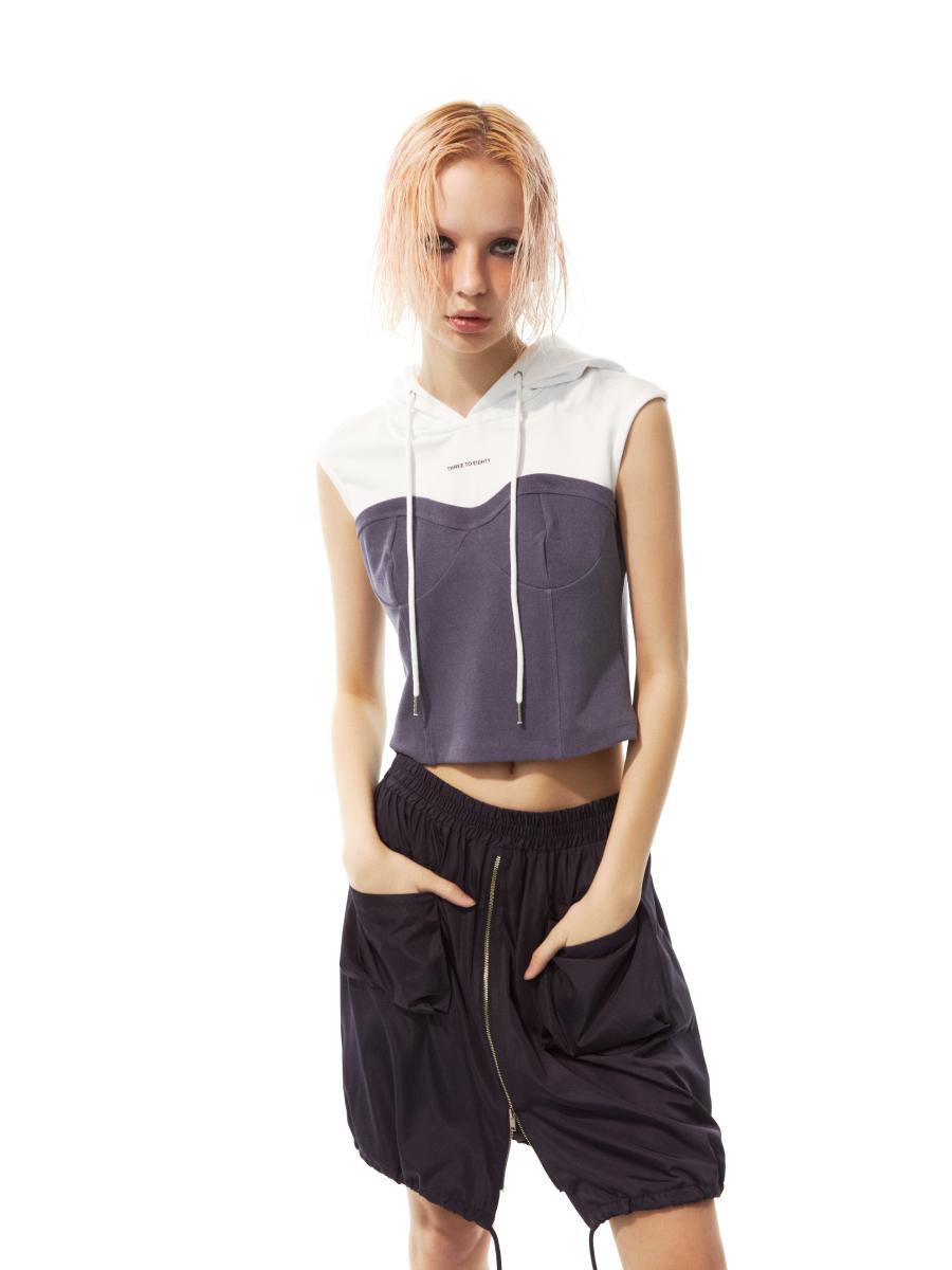 Hooded Corset T-Shirt (Navy)
