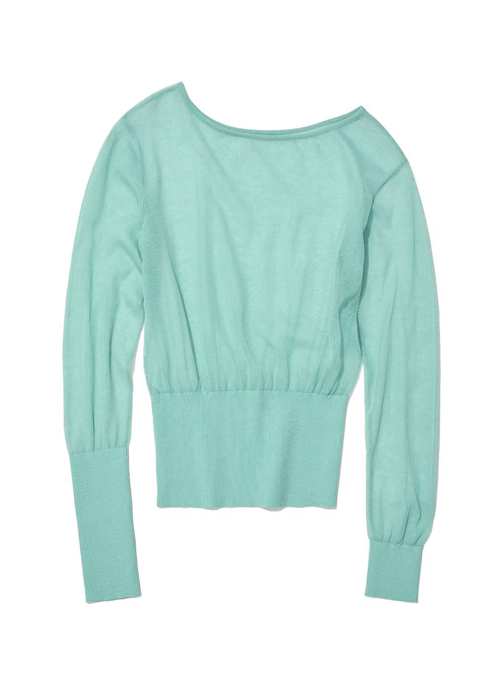 [WOMEN] UNBALANCED SHEER KNIT TOP_EMERALD