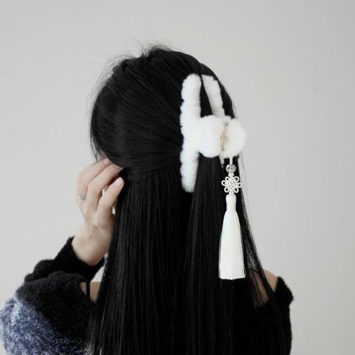 黑/白 단국화 노리개 털 집게핀(노리개 탈부착 가능)