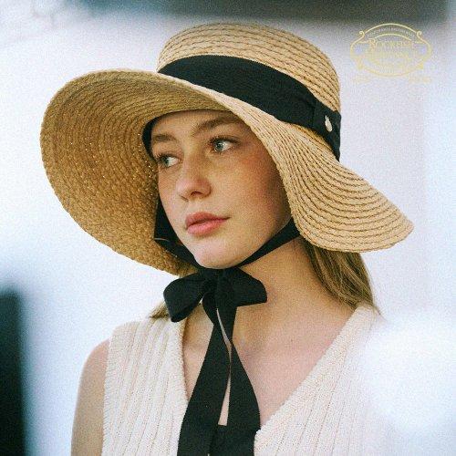 RAFFIA BOATER HAT FLOPPY BRIM - BEIGE