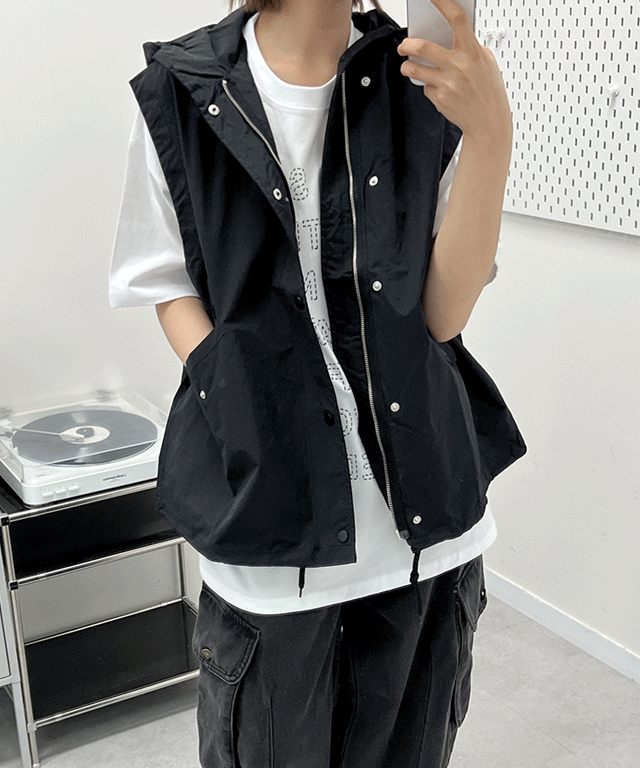 (UNISEX) 카프리 후드 베스트 (4color)