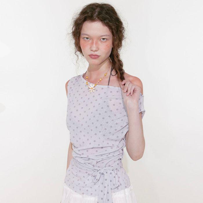 Dot Off Shoulder Top (Light Gray)