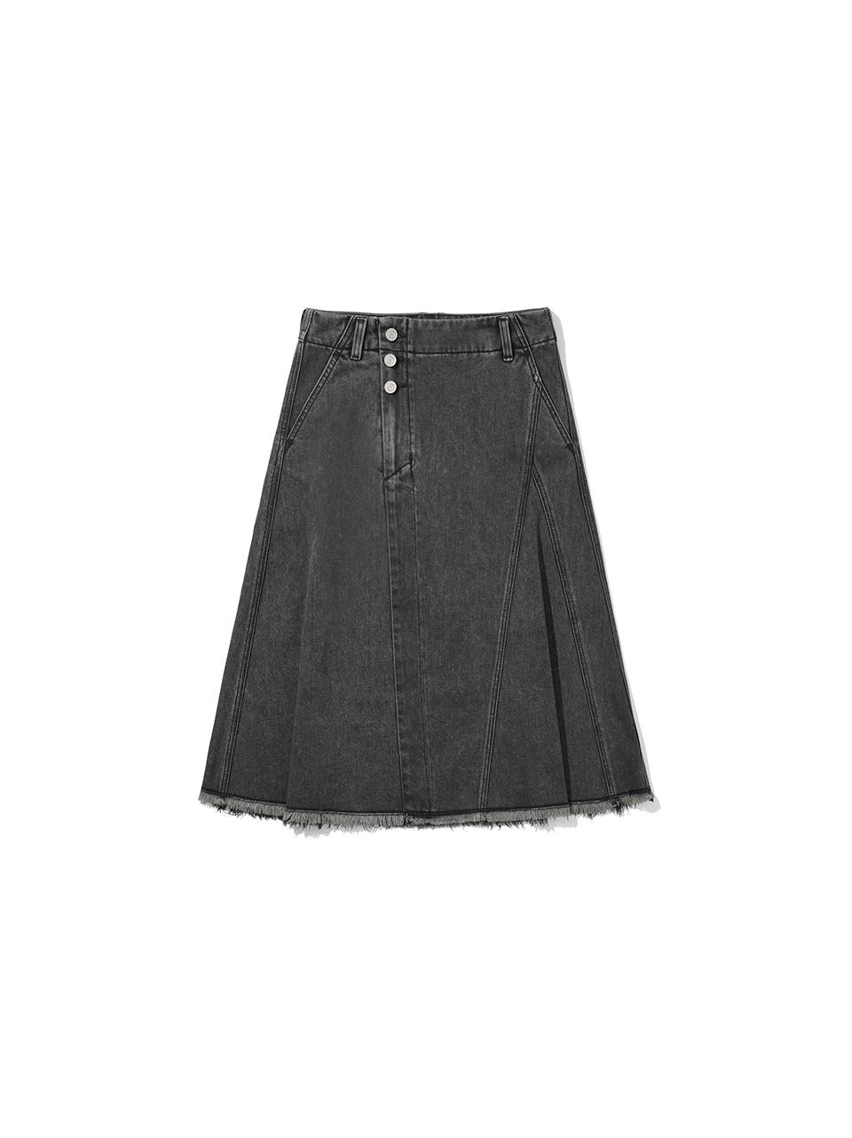 Fringe Flared Denim Skirt (Dark Grey)