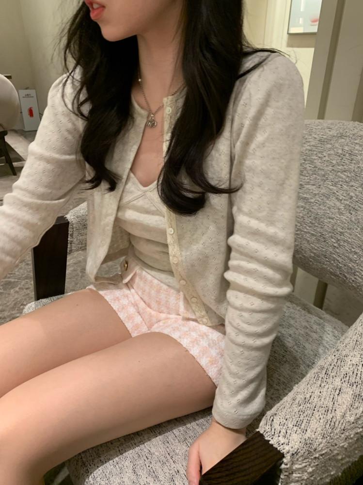 나시가디건세트 펀칭가디건 라운드넥 오트밀 레이스가디건