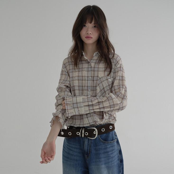 FRILL CHECK SHIRT (BEIGE)