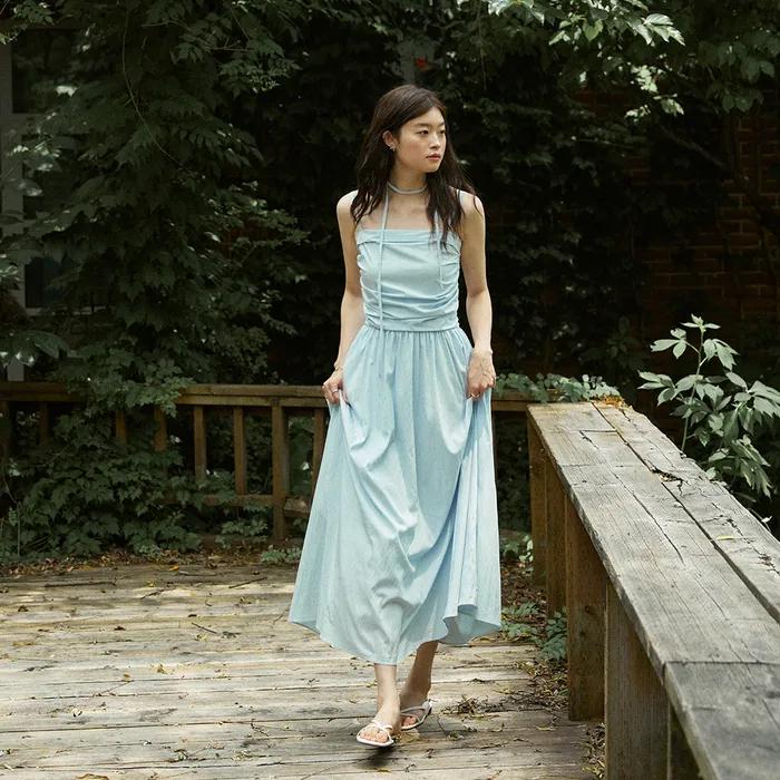 [29CM단독] Jelli shirring choker long dress - paleblue