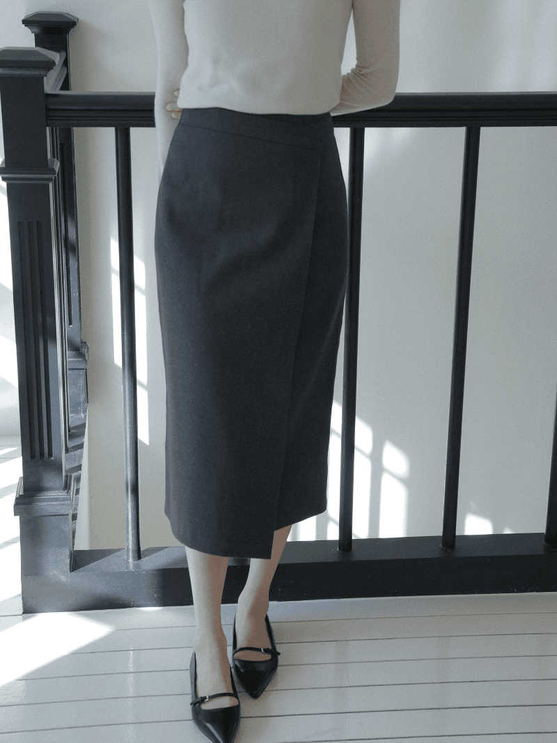 [NouArté] 포플린 랩 스커트 (차콜)