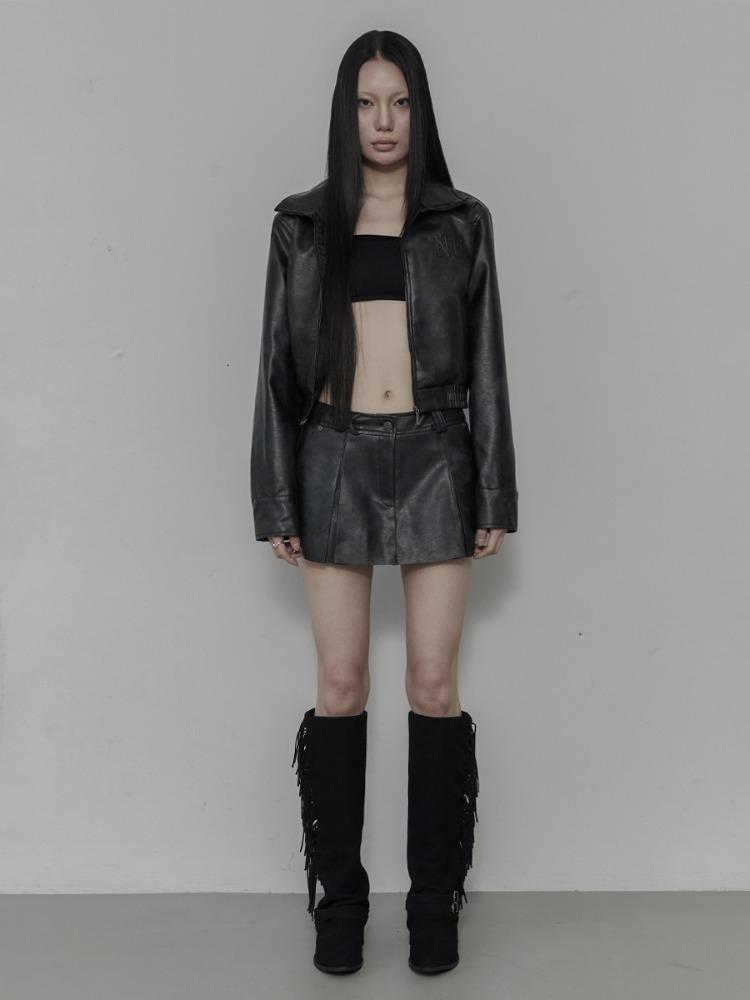 [mnem] Wisp Leather Skirt