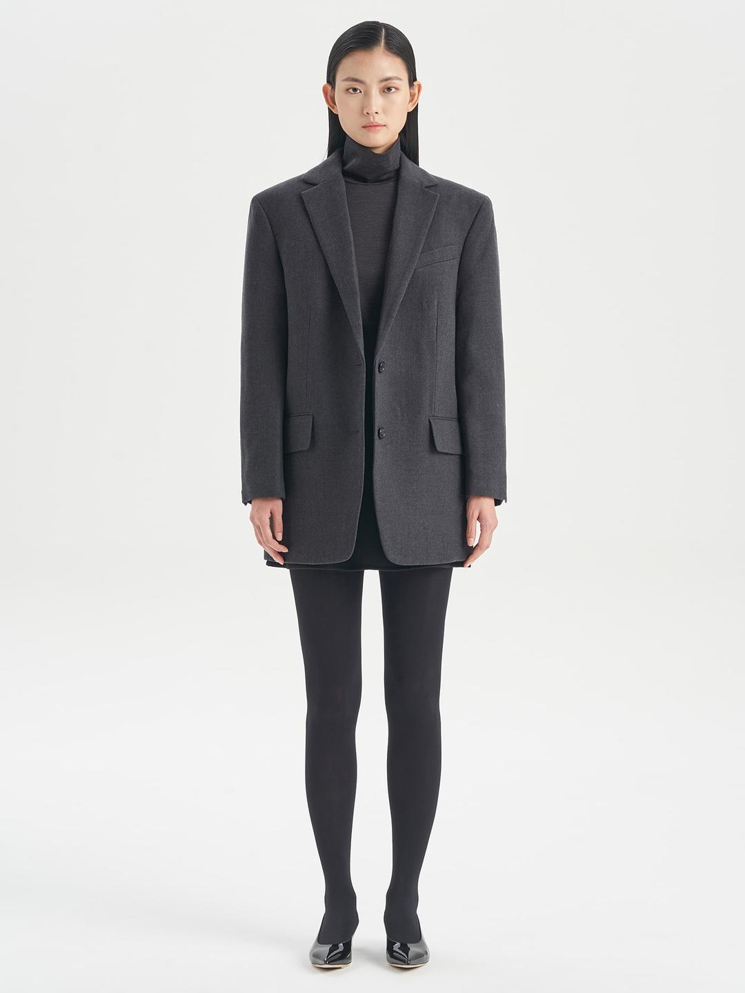 Women Double Flannel Long Boxy Jacket - Pestle Melange