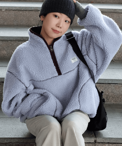 포디 플리스 하프 집업-스카이 블루