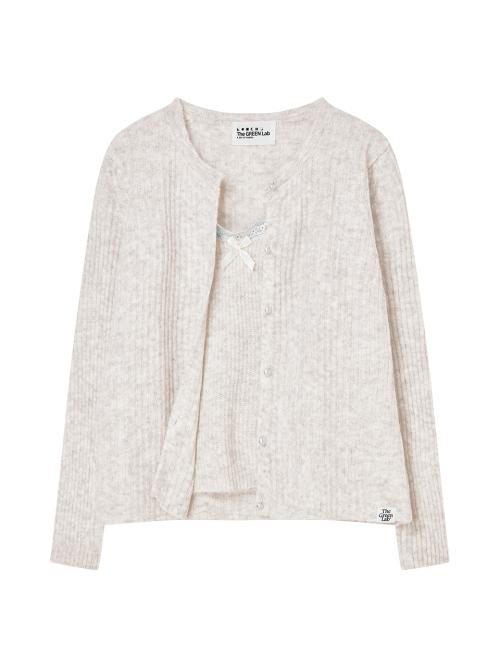 레이스 디테일 탑 가디건 세트 [베이지]