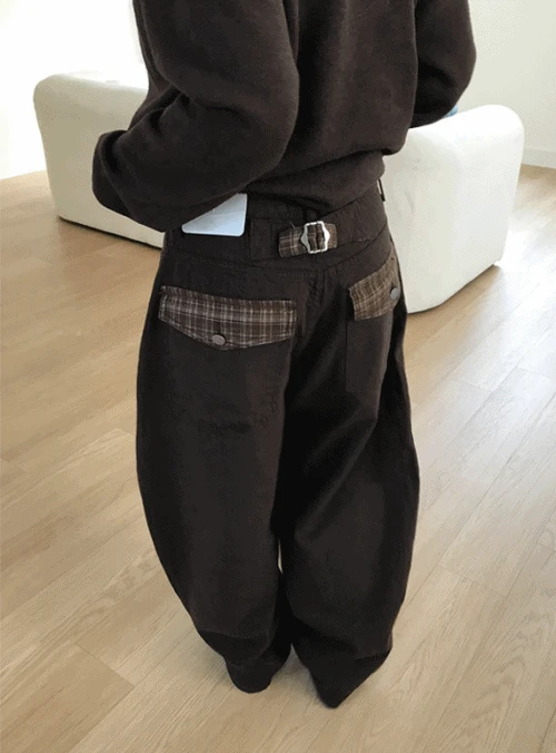 모드 체크포켓 기모 와이드팬츠