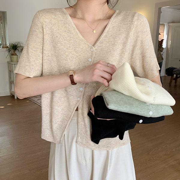 써니킥 [하객룩&영상]혜지 골지 반팔 니트 - S23KN532