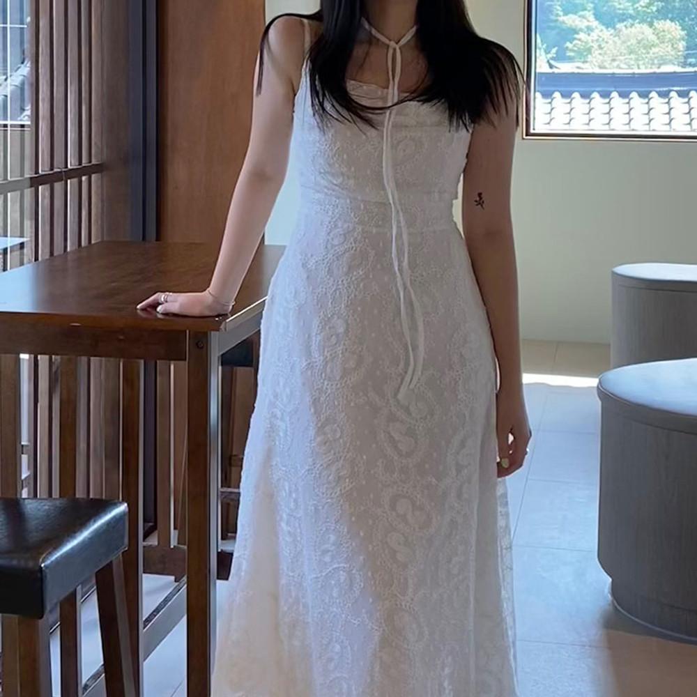 [쓰리하우스] 끈나시 레이스 백트임 원피스 셀프웨딩 여름휴가룩 2color