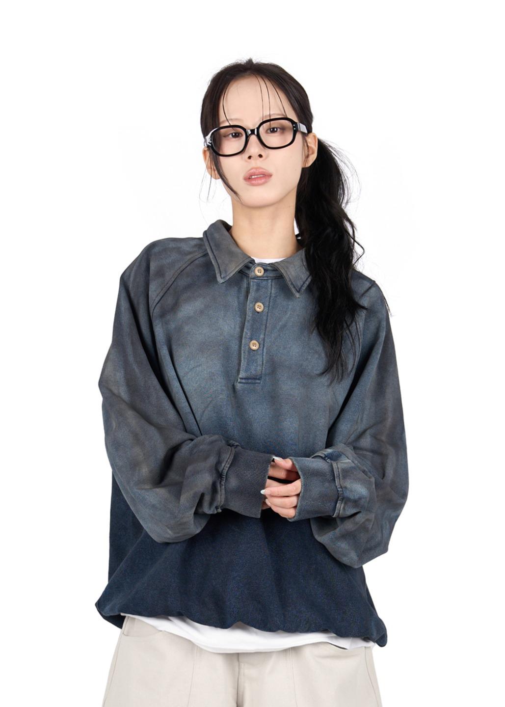 DUST WASHED COLLAR SWEAT SHIRT