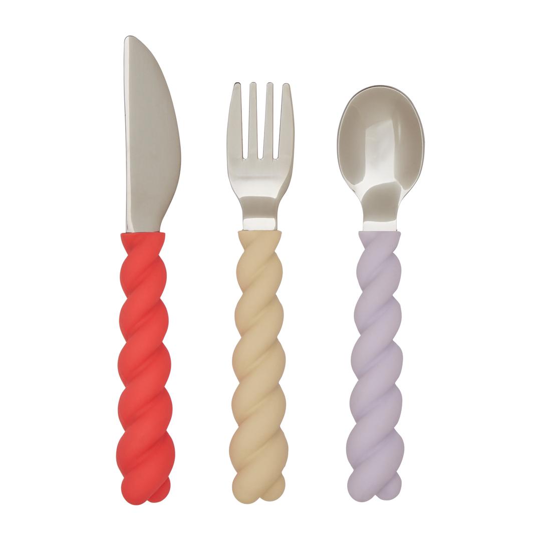 멜로우 어린이용 커트러리 세트 3 pieces, Lavender-Vanilla-Cherry Red