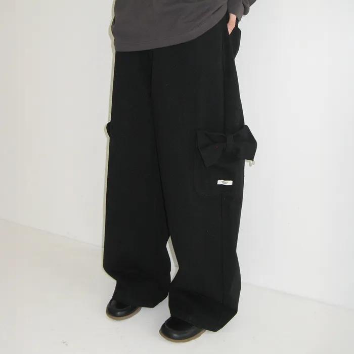 RIBBON POCKET CARGO DENIM PANTS BLACK