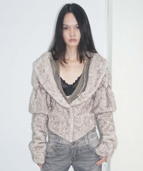 Faux Fur Corset Jacket Warm Gray