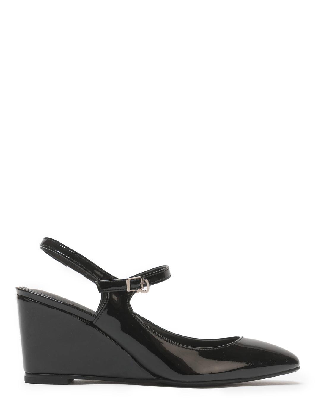 black patent almond-toe 70mm wedge heels