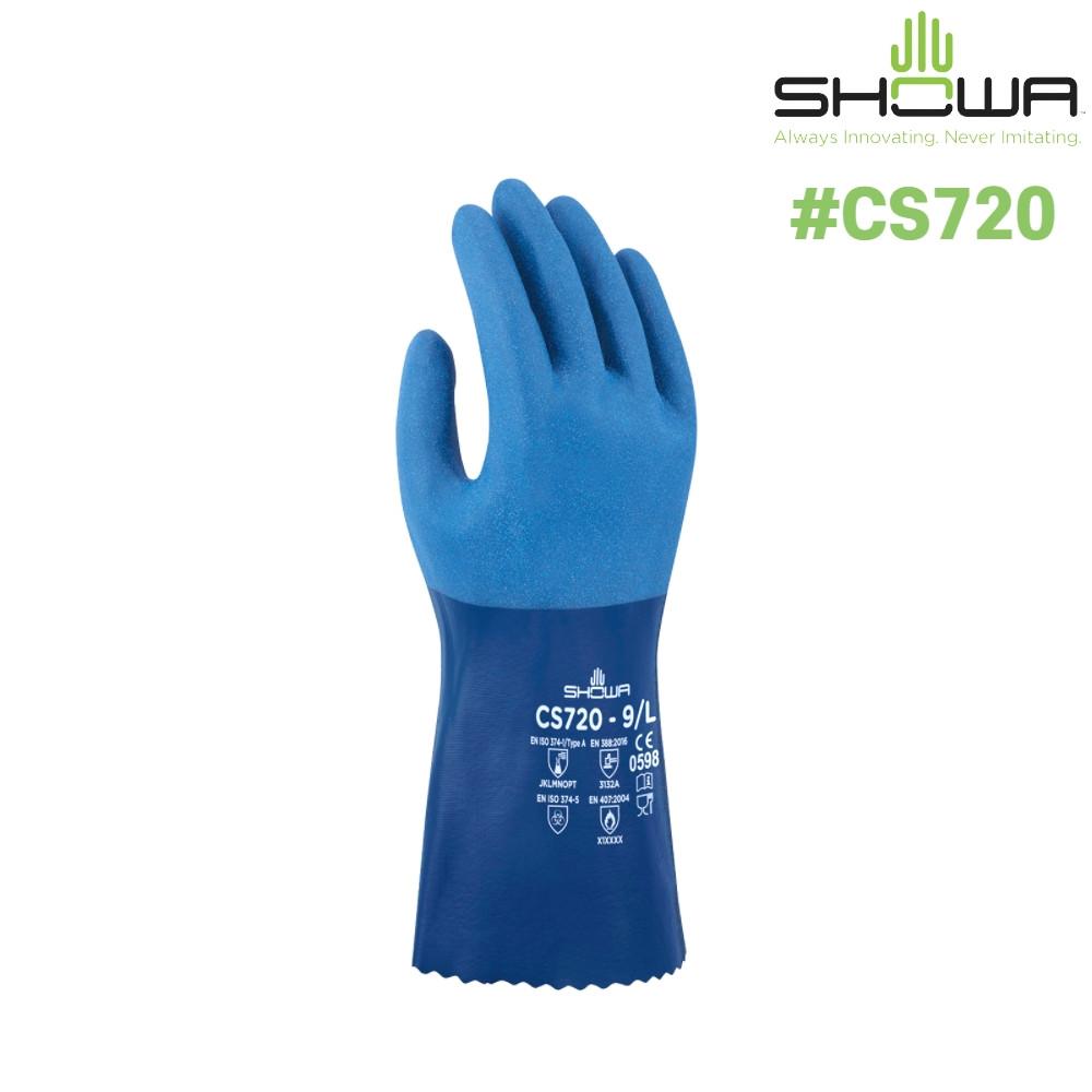 SHOWA CS720 NBR 이중 코팅 작업용 안전 장갑 내유 내화학 방수 다이버 쇼와
