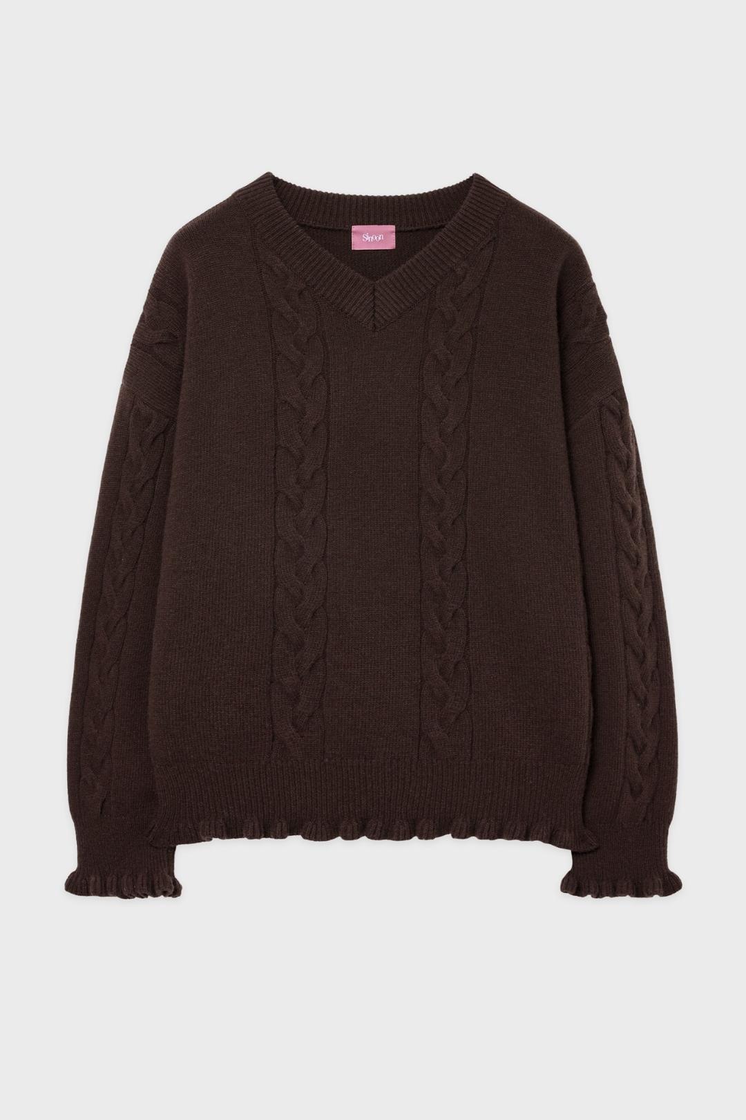 SN Cable V-neck Pullover (Brown)
