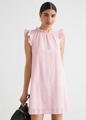 프릴 브로드리 앙글레즈 미니 드레스