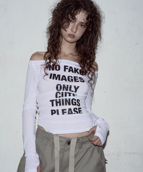 플리즈노팔로우(PLEASENOFOLLOW)  Kacy Lettering Long Off-Shoulder Top (White) - 사이즈 & 후기 | 무신사