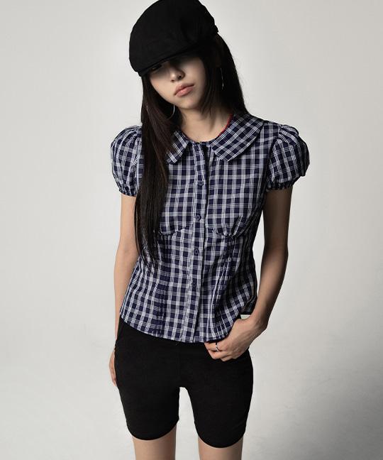 빈페크 체크 퍼프 반팔 셔츠 CHECK PUFF SHIRT