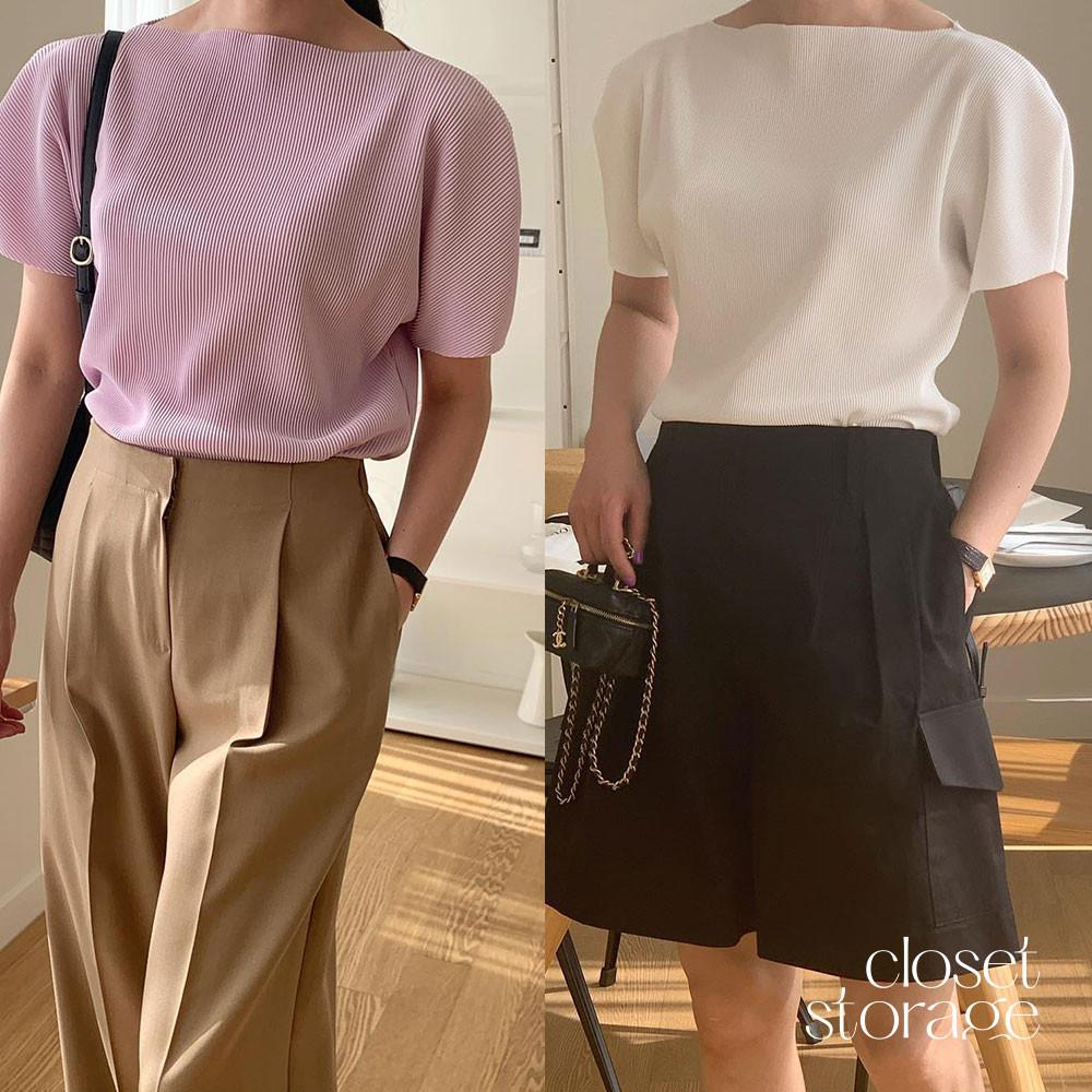 런던레이스 플리츠 반팔 블라우스