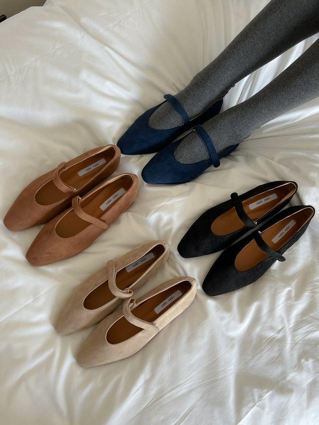 [1.5cm] 스웨이드 플랫슈즈 4colors스틸레토 스트랩 단화 vr3414R