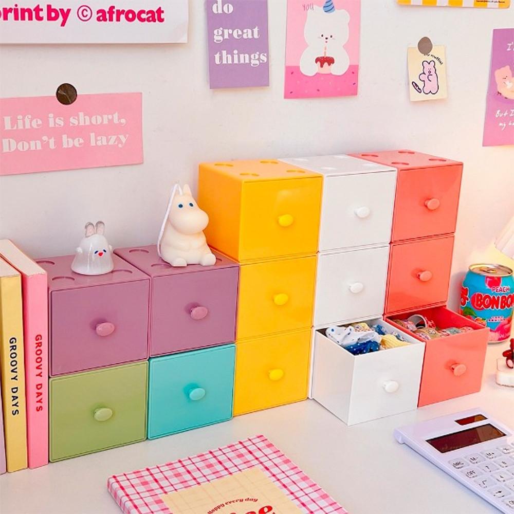 파스텔톤 키치 [블록 슬라이딩] 미니 소품 데스크 다꾸용품 정리함