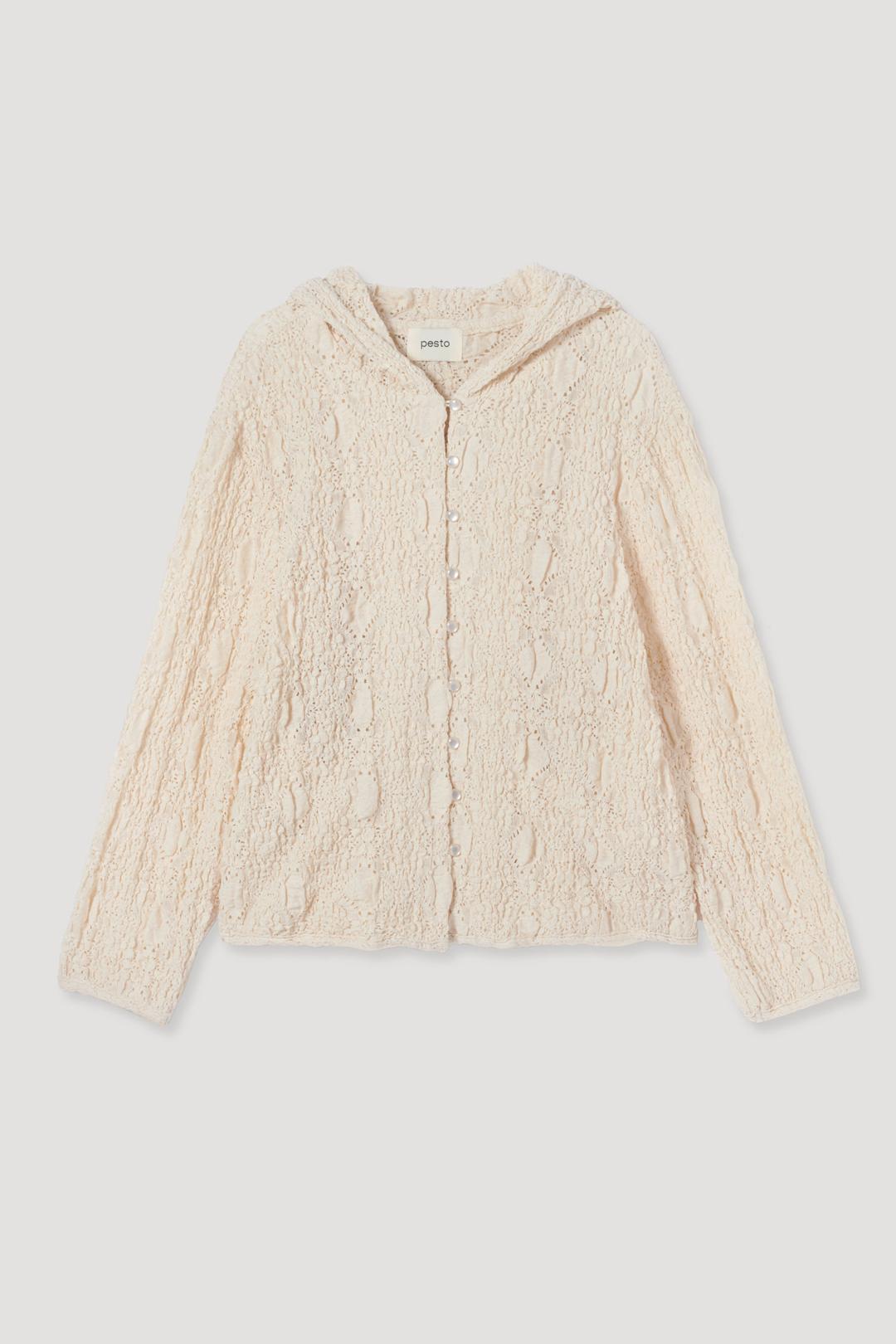 LACE HOODED CARDIGAN DOVE