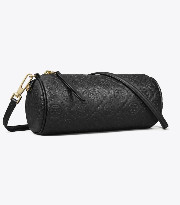 T Monogram Pebble Cylinder Bag - Black