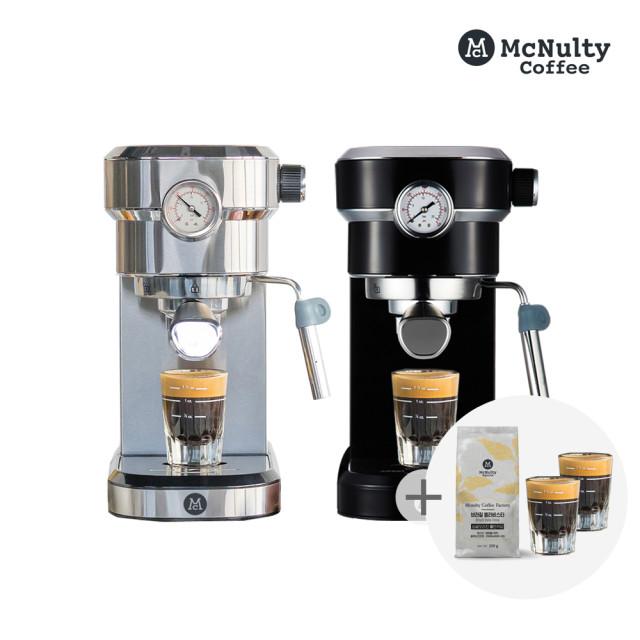 맥널티 에스프레소 반자동 커피머신 MCM-6851 + 원두 + 유리샷잔 2개