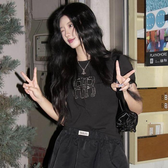 Square Logo Denim Top - Black