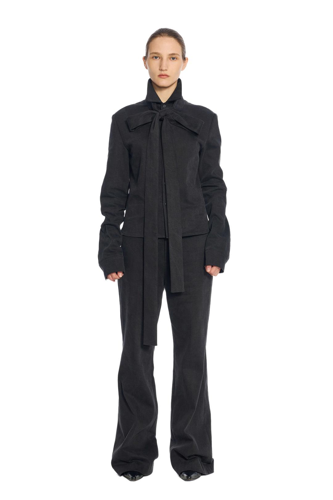 BLACK DENIM RIBBON TIE SHIRT