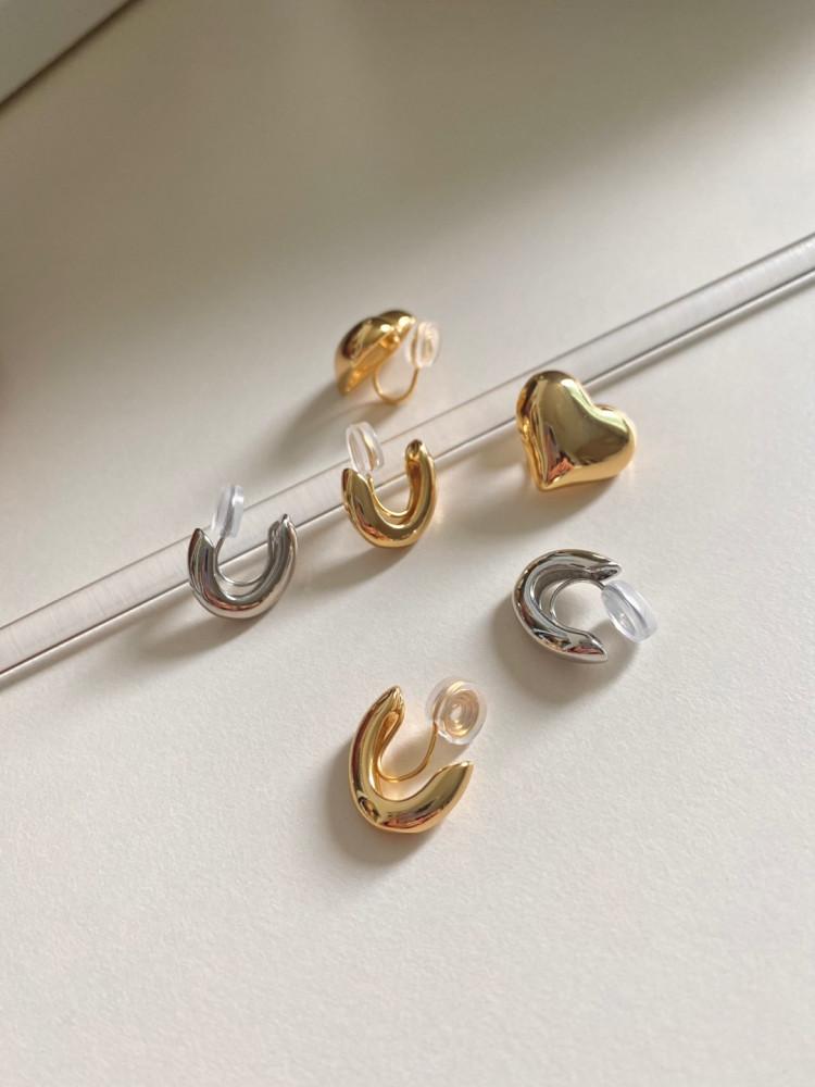 유 하트 링 귀찌 귀안뚫는귀걸이 무통 실리콘 알러지귀걸이