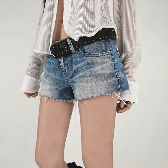 SHADOW RETRO LOW LIGHT BLUE DENIM CUTTING SHORTS 섀도우 핫 레트로 로우 연청데님 커팅  숏팬츠