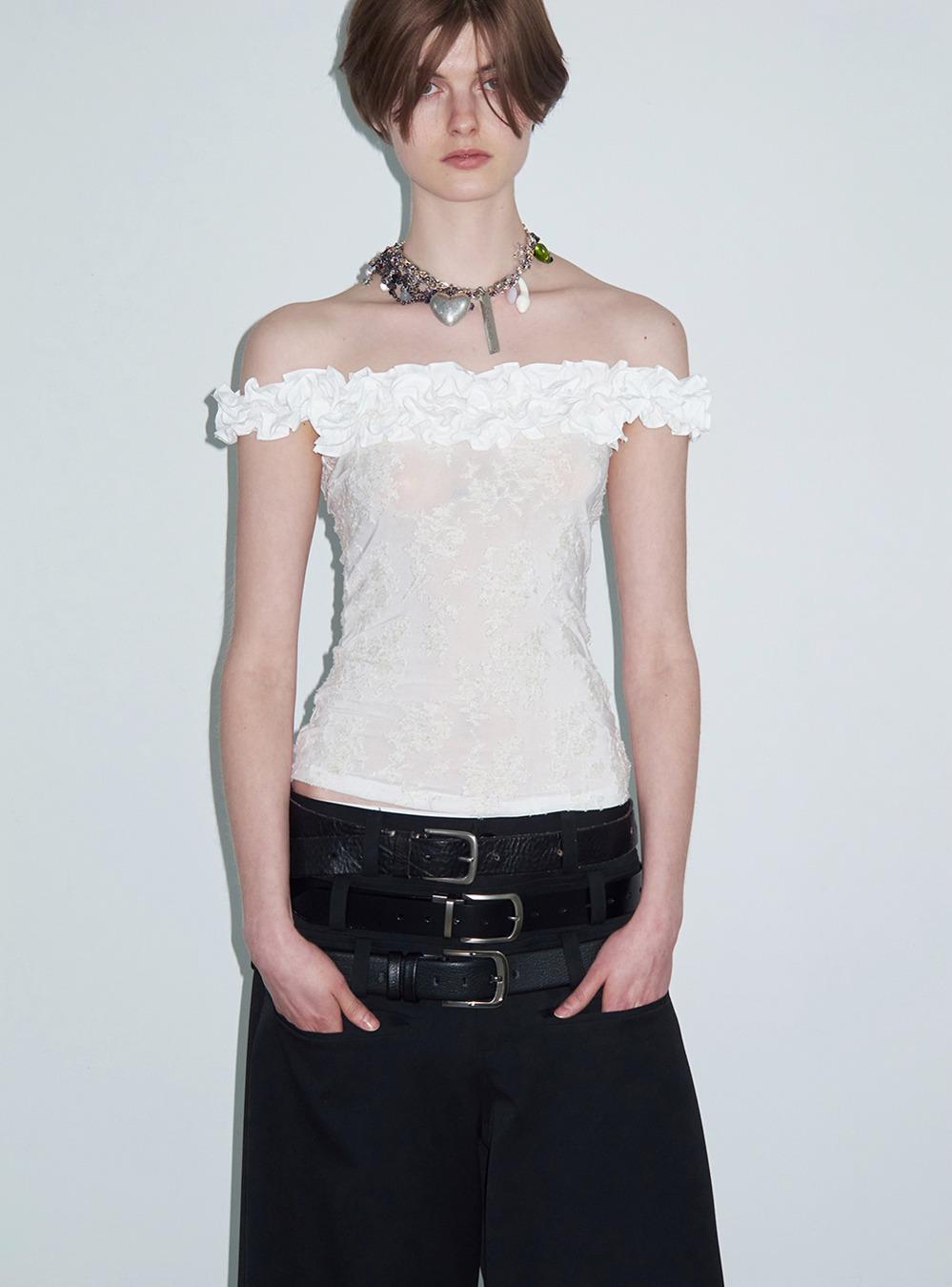 White Lace Embossed Jacquard Knit Top