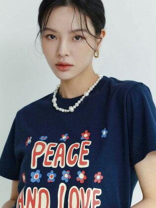 Peace and love short sleeve T-shirt navy