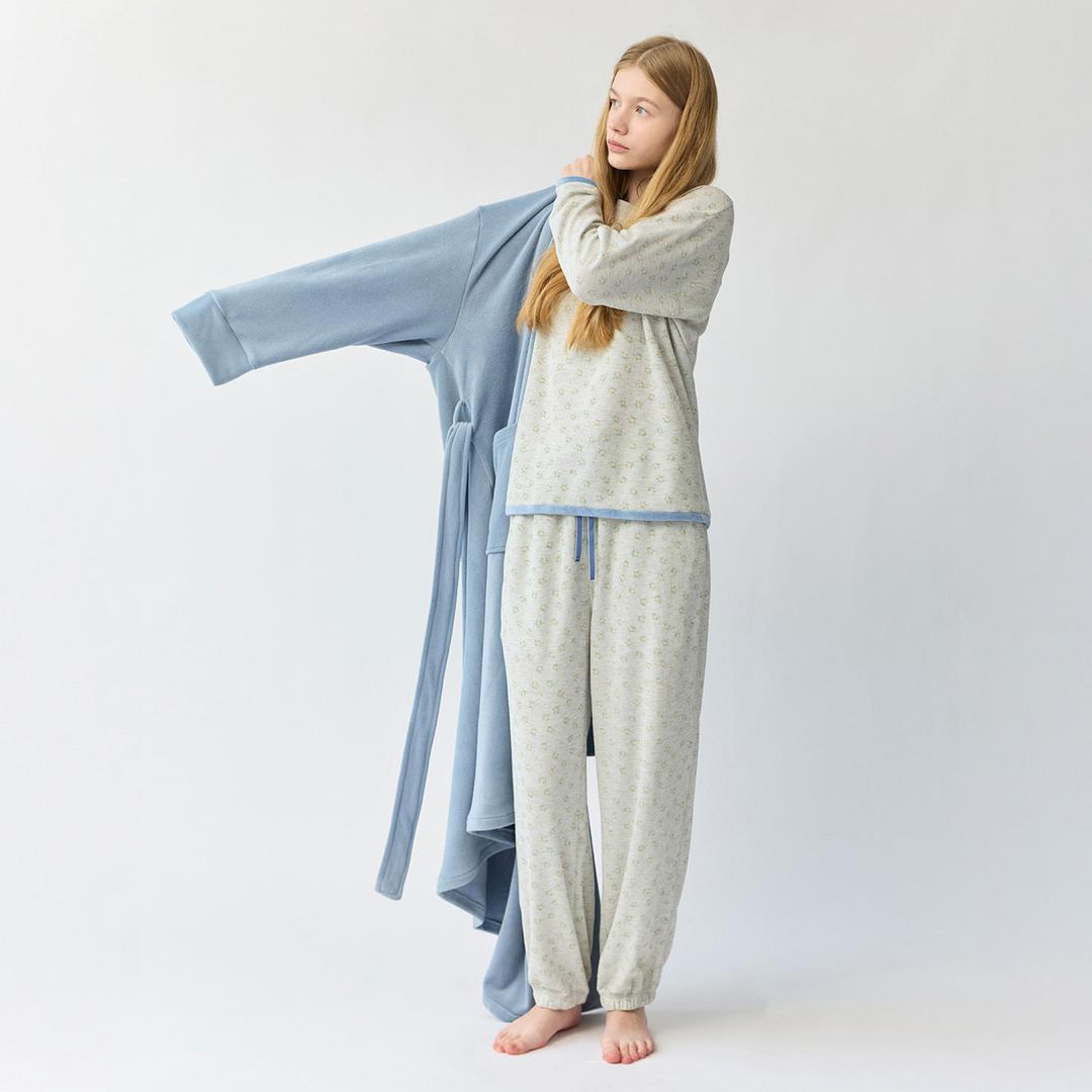 로지 플라워 와플 여성 잠옷 세트 홈웨어 파자마 긴팔 긴바지