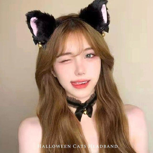 [당일출고] 할로윈 고양이 머리띠 초커 세트 할로윈머리띠 헤어밴드 초커목걸이 클럽룩 파티용품 할로윈코스튬 촬영소품 이벤트 귀여운 머리띠 화이트 블랙초커
