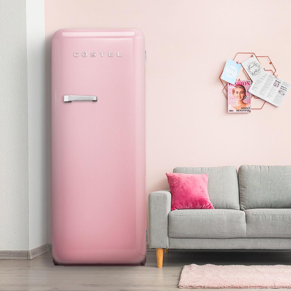 코스텔 281L 모던 레트로 냉장고 CRS-281HAPK 핑크