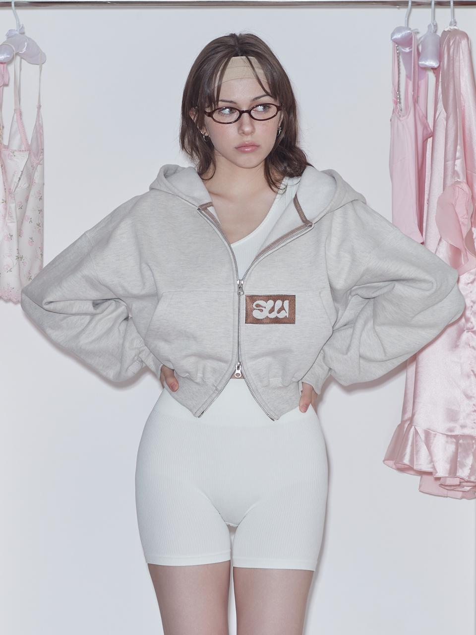 SW LOGO CROP ZIP UP HOODIE - YELLOW MELANGE