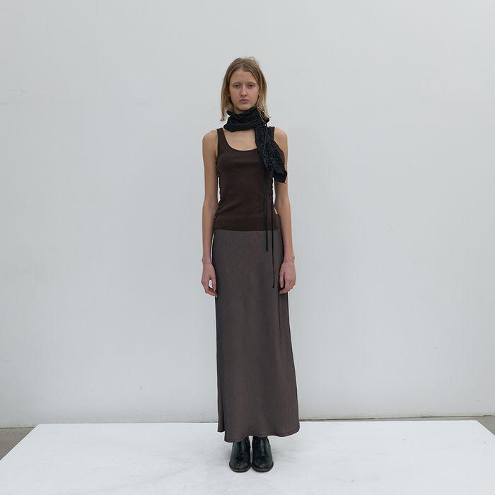 SATIN MAXI SKIRT IN DEEP BROWN