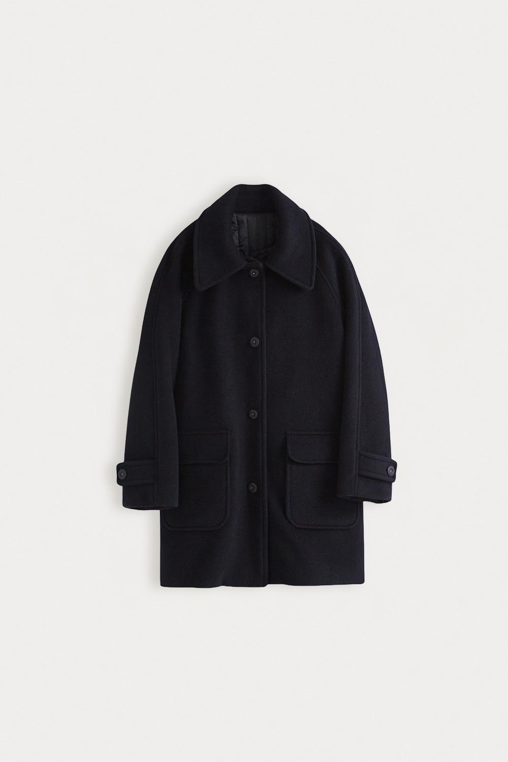 허그 하프 울 코트_Navy